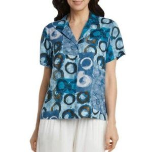 JAMS WORLD hoopla button front hawaiian shirt top blouse blue circles size XL